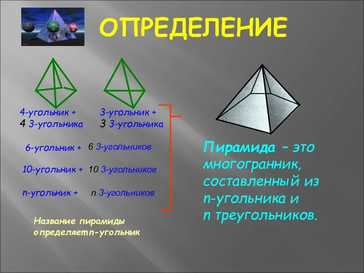 ОПРЕДЕЛЕНИЕ 3-угольник + 3 3-угольника 4-угольник + 4 3-угольника 6-угольник +