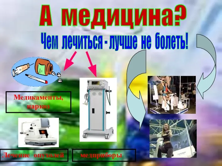 А медицина? медприборы Лечение опухолей Медикаменты, наркоз Чем лечиться - лучше не болеть!