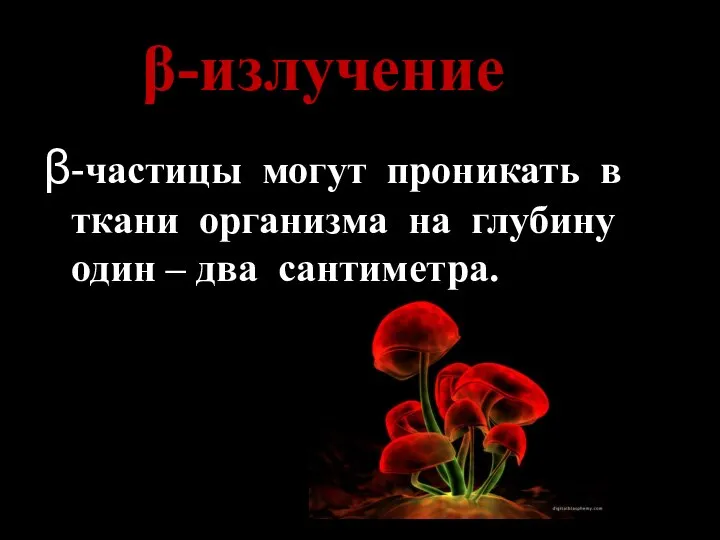 -излучение -частицы могут проникать в ткани организма на глубину один – два сантиметра.