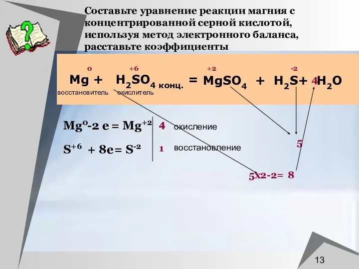 Составьте уравнение реакции магния с концентрированной серной кислотой, используя метод электронного