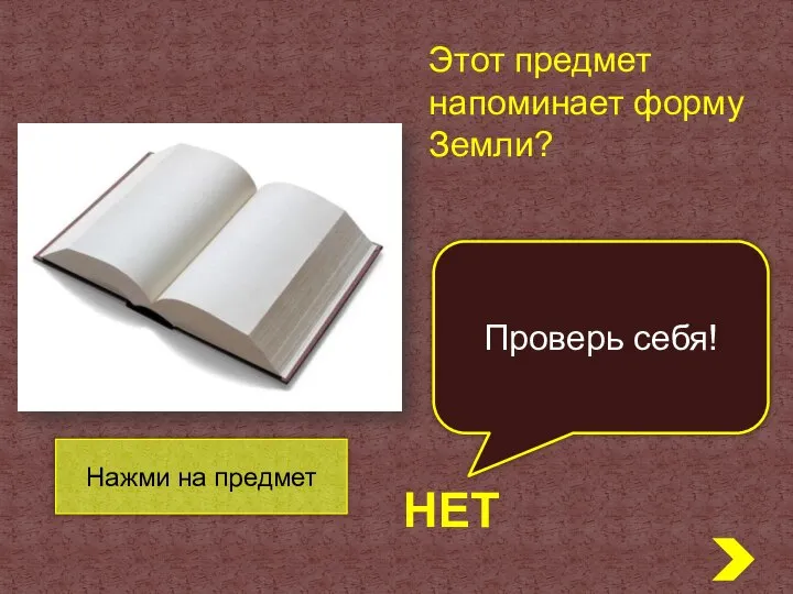 Нет Проверь себя! Этот предмет напоминает форму Земли? Нажми на предмет