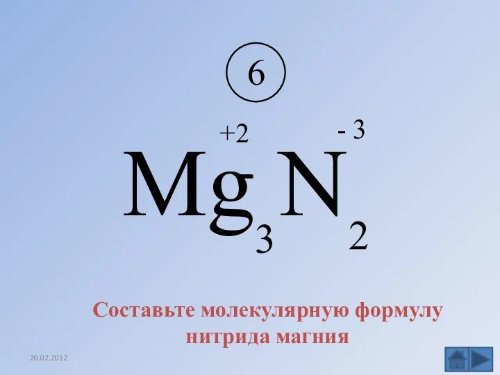 Mg N 3 2 6 +2 - 3 Составьте молекулярную формулу нитрида магния