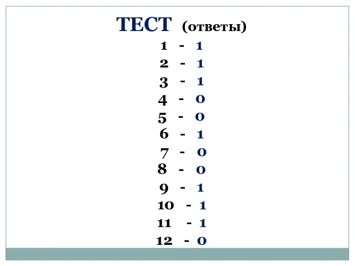 ТЕСТ (ответы) 1 - 1 2 - 1 3 - 1