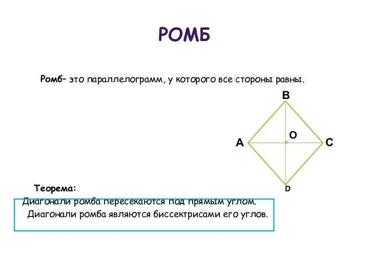 РОМБ Ромб– это параллелограмм, у которого все стороны равны. В А