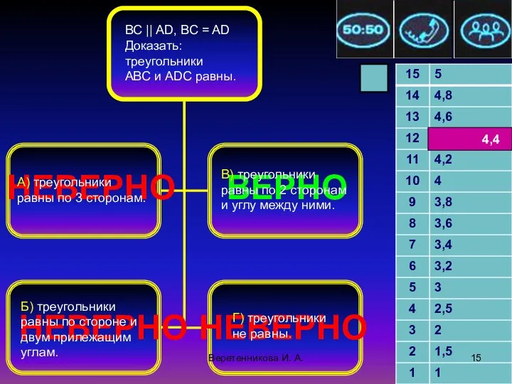 .2010 4,4 НЕВЕРНО НЕВЕРНО НЕВЕРНО ВЕРНО BC || AD, BC =