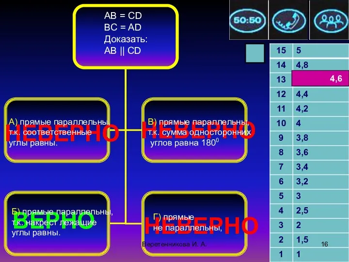 .2010 4,6 НЕВЕРНО НЕВЕРНО НЕВЕРНО ВЕРНО AB = CD BC =