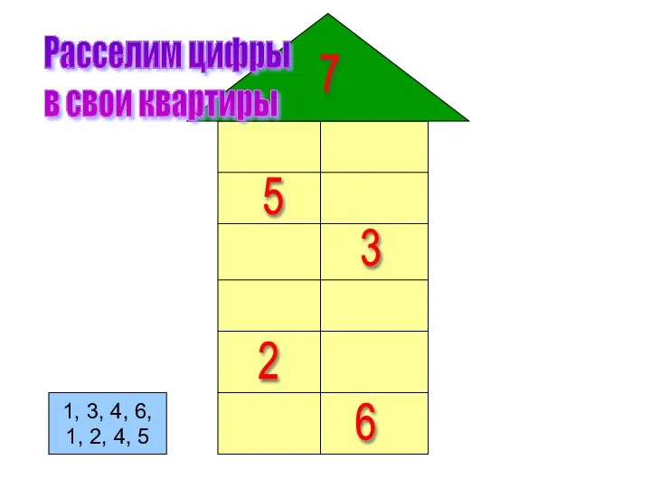 1, 3, 4, 6, 1, 2, 4, 5 Расселим цифры в