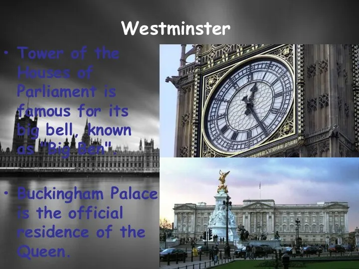Westminster the West End and the East End Tower of the