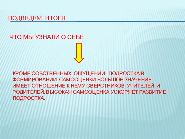 ПОДВЕДЕМ ИТОГИ ЧТО МЫ УЗНАЛИ О СЕБЕ КРОМЕ СОБСТВЕННЫХ ОЩУЩЕНИЙ ПОДРОСТКА