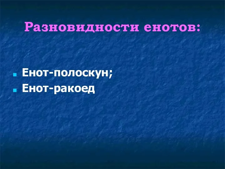 Разновидности енотов: Енот-полоскун; Енот-ракоед