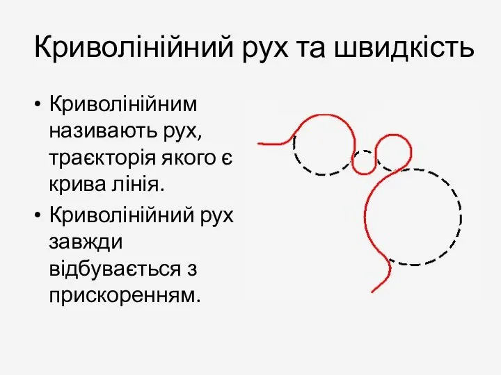 Криволінійний рух та швидкість Криволінійним називають рух, траєкторія якого є крива