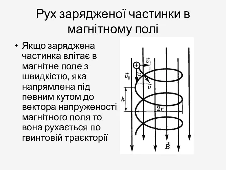 Рух зарядженої частинки в магнітному полі Якщо заряджена частинка влітає в