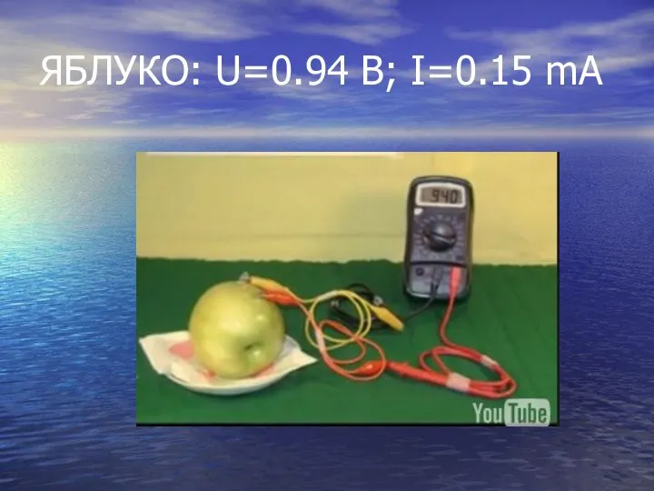 ЯБЛУКО: U=0.94 B; I=0.15 mA