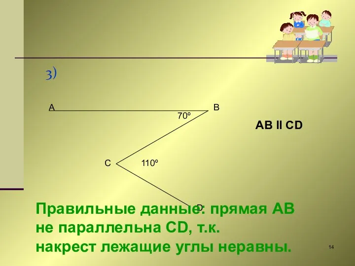 3) A B C D 70º 110º AB II CD Правильные