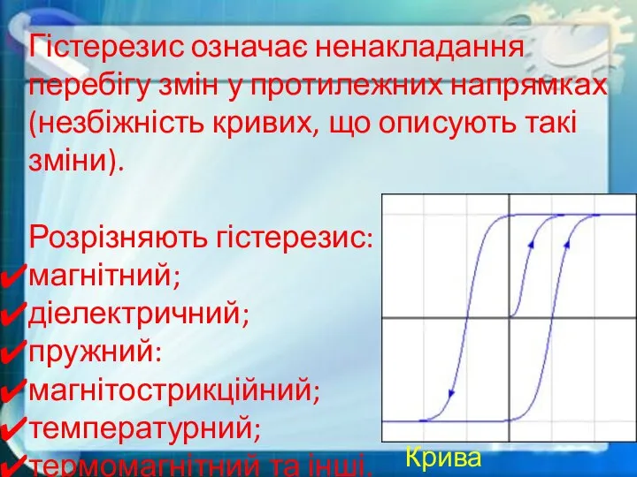 Гістерезис означає ненакладання перебігу змін у протилежних напрямках (незбіжність кривих, що