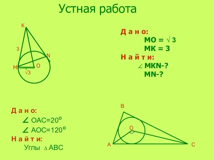 Устная работа O M K N Д а н о: MO