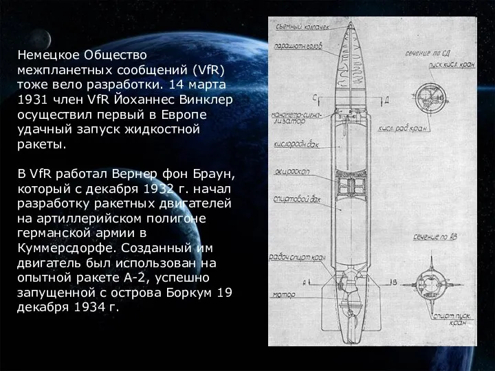 Немецкое Общество межпланетных сообщений (VfR) тоже вело разработки. 14 марта 1931