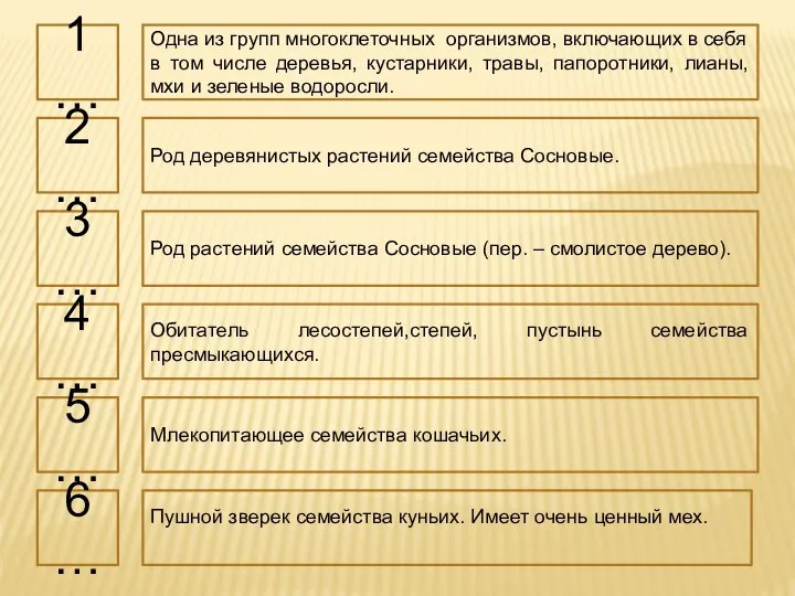 1… 2… 3… 4… 5… 6… Одна из групп многоклеточных организмов,