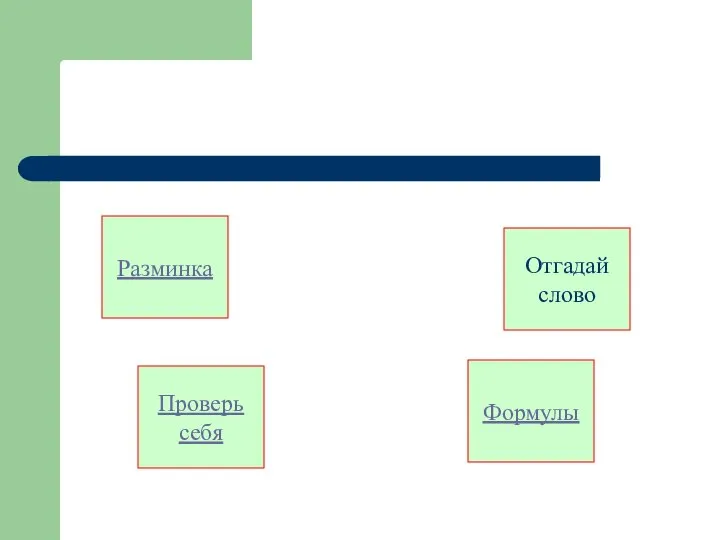 Разминка Формулы Отгадай слово Проверь себя