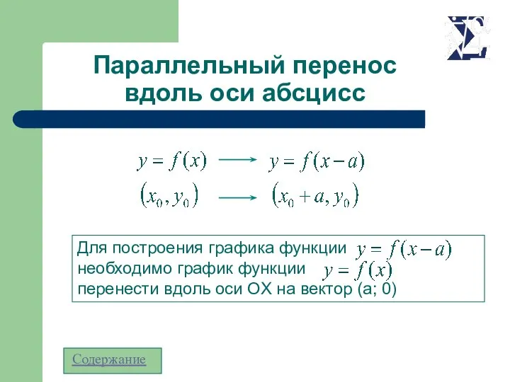 Параллельный перенос вдоль оси абсцисс Содержание