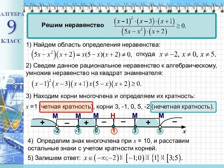 – Решим неравенство 1) Найдем область определения неравенства: откуда 2) Сведем