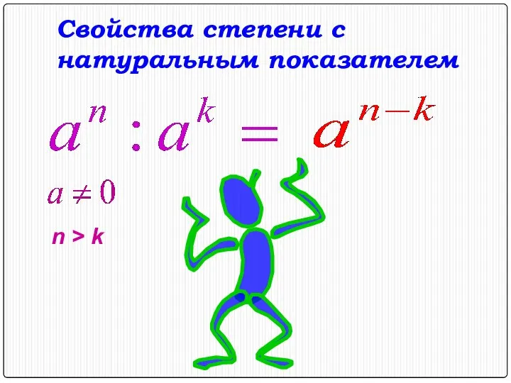 Свойства степени с натуральным показателем n > k