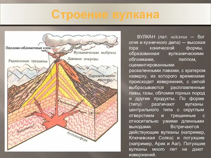 Строение вулкана ВУЛКАН (лат. vulcanus — бог огня и кузнечного дела)