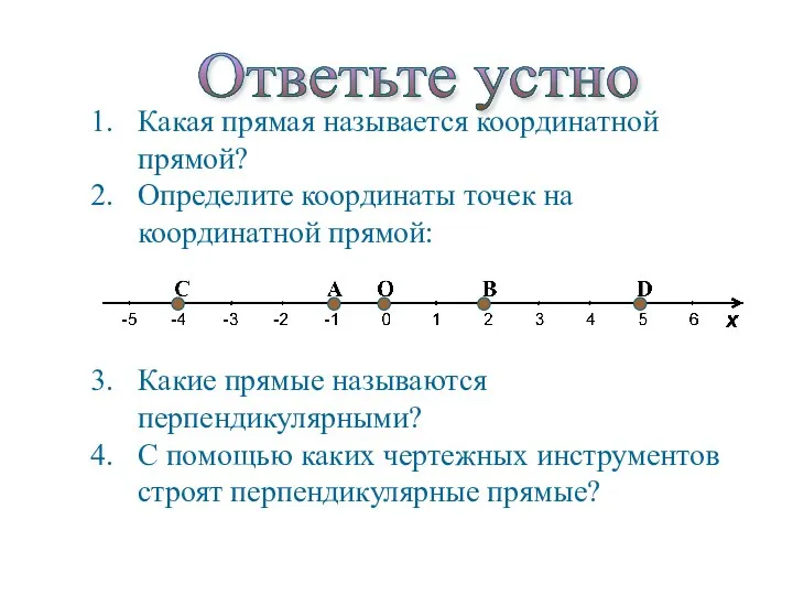 Какая прямая называется координатной прямой? Определите координаты точек на координатной прямой: