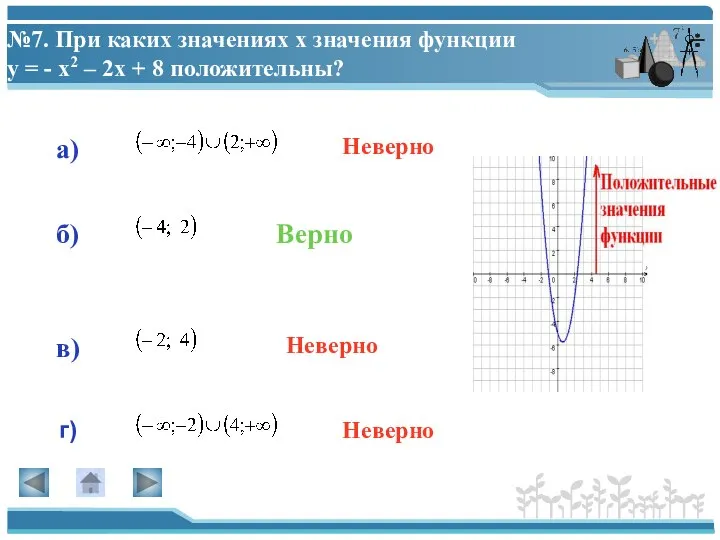 №7. При каких значениях х значения функции у = - х2