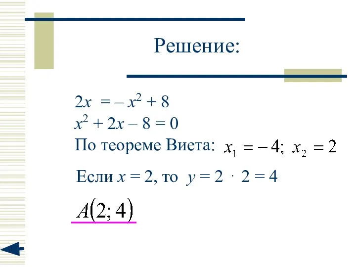 Решение: 2x = – x2 + 8 x2 + 2x –