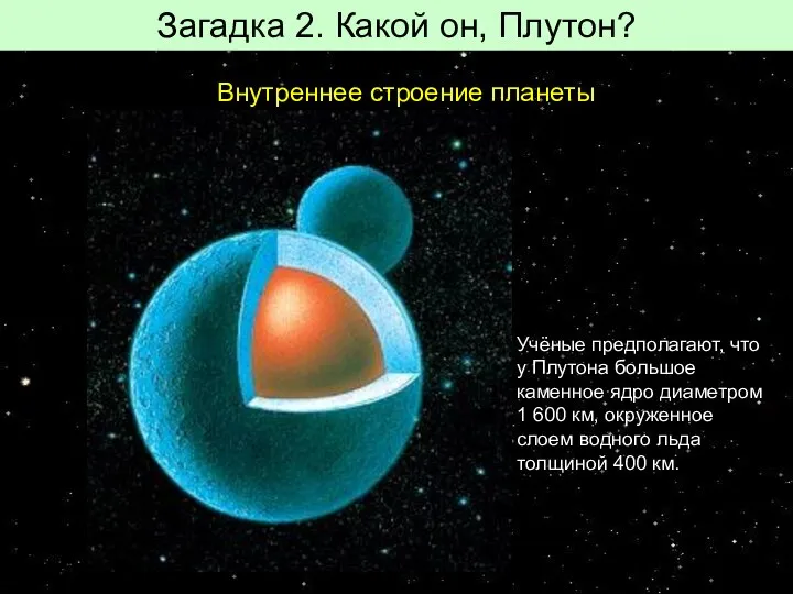 Загадка 2. Какой он, Плутон? Внутреннее строение планеты Учёные предполагают, что