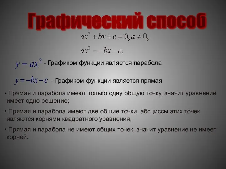 Графический способ - Графиком функции является парабола - Графиком функции является