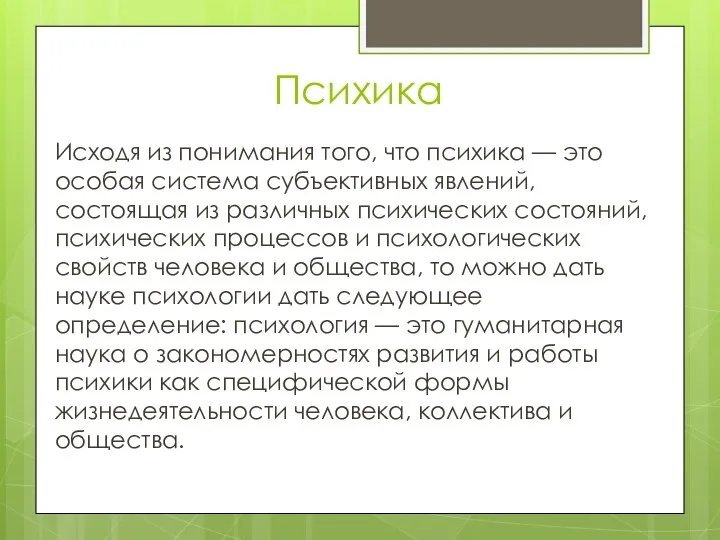 Психика Исходя из понимания того, что психика — это особая система