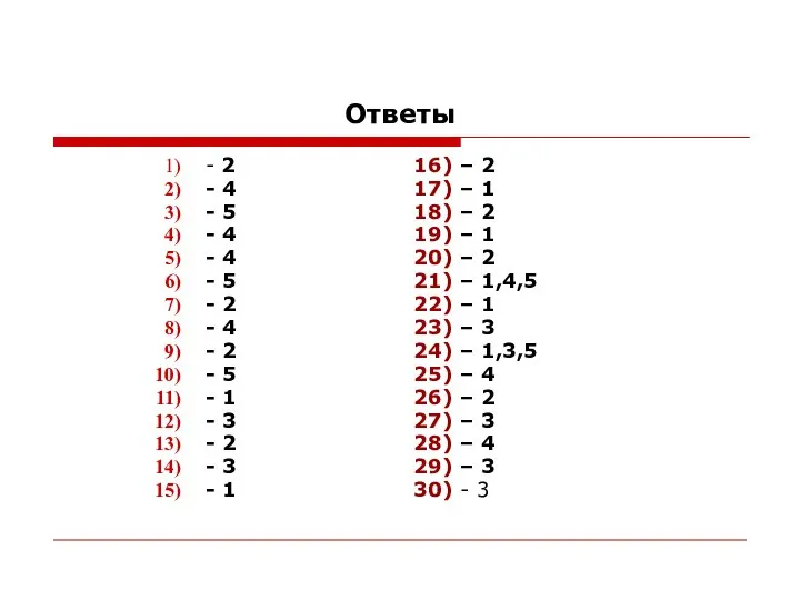 Ответы - 2 - 4 - 5 - 4 - 4