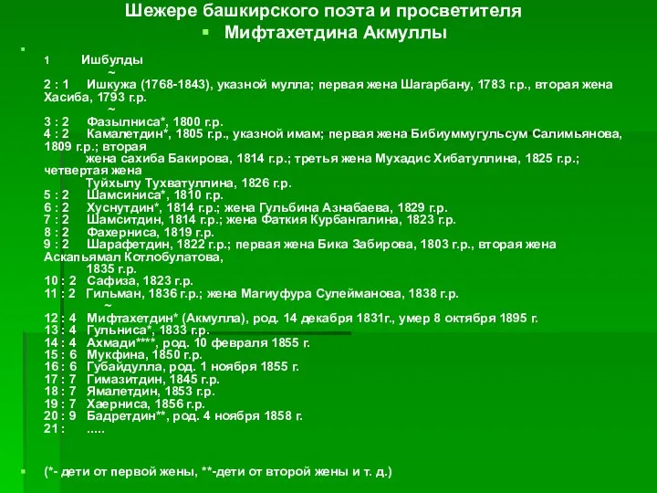 Шежере башкирского поэта и просветителя Мифтахетдина Акмуллы 1 Ишбулды ~ 2