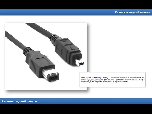 Разъемы задней панели Разъемы задней панели IEEE 1394 (FireWire, i-Link) —