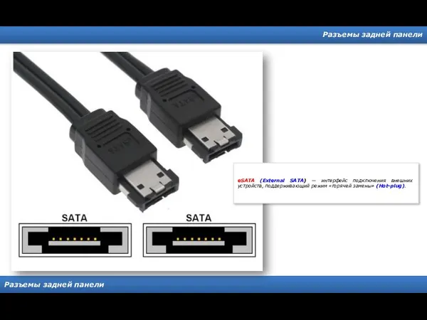 Разъемы задней панели Разъемы задней панели eSATA (External SATA) — интерфейс