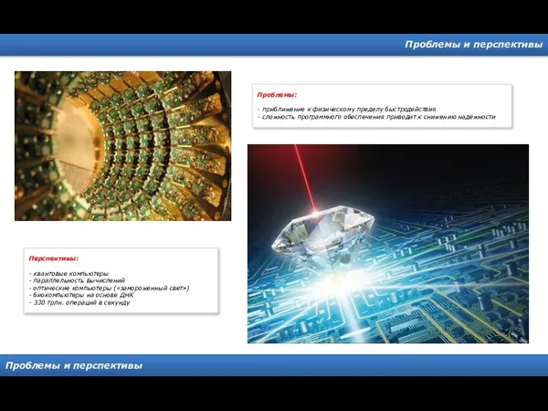 Проблемы и перспективы Проблемы и перспективы Перспективы: - квантовые компьютеры -