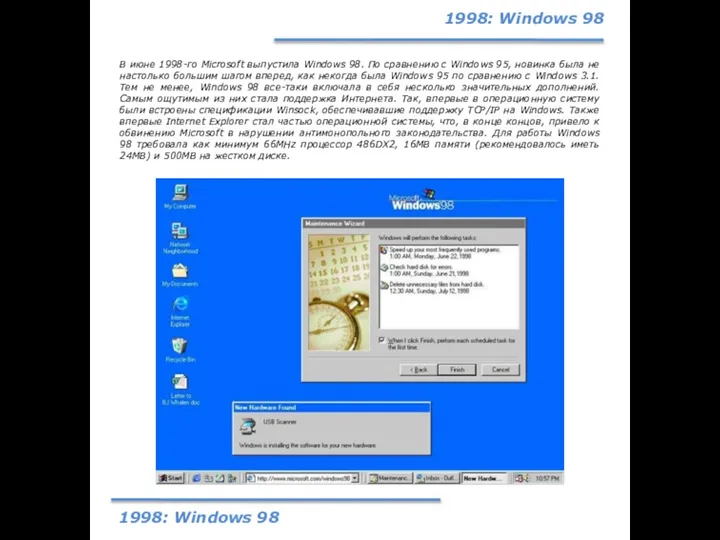 1998: Windows 98 В июне 1998-го Microsoft выпустила Windows 98. По