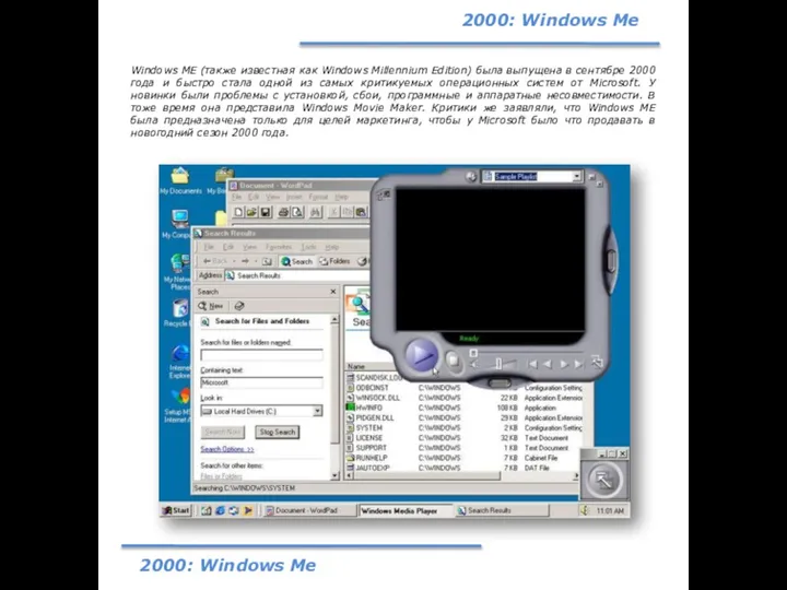 2000: Windows Me Windows ME (также известная как Windows Millennium Edition)