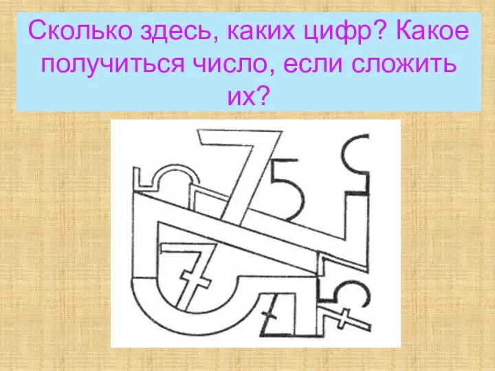 Сколько здесь, каких цифр? Какое получиться число, если сложить их?