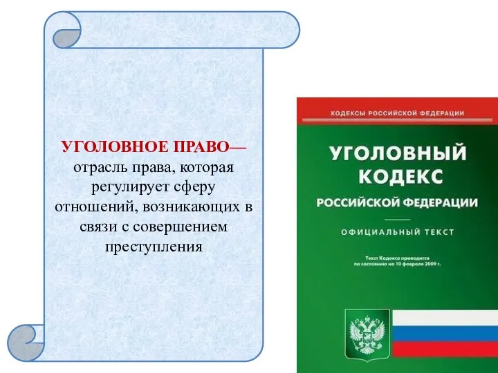 УГОЛОВНОЕ ПРАВО— отрасль права, которая регулирует сферу отношений, возникающих в связи с совершением преступления