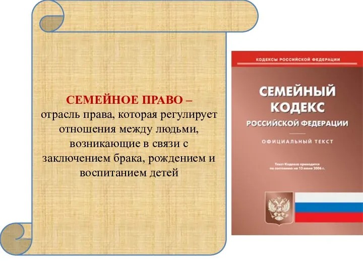 СЕМЕЙНОЕ ПРАВО – отрасль права, которая регулирует отношения между людьми, возникающие