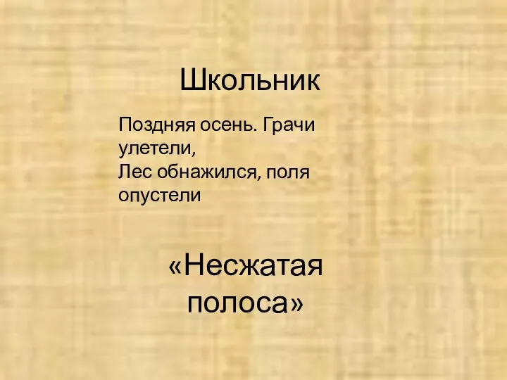 Школьник Поздняя осень. Грачи улетели, Лес обнажился, поля опустели «Несжатая полоса»