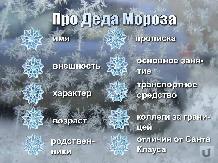 Про Деда Мороза имя внешность характер возраст прописка основное заня-тие транспортное