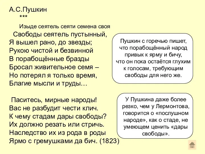 А.С.Пушкин *** Изыде сеятель сеяти семена своя Свободы сеятель пустынный, Я