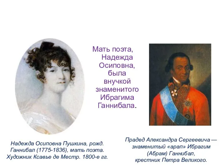 Мать поэта, Надежда Осиповна, была внучкой знаменитого Ибрагима Ганнибала. Надежда Осиповна