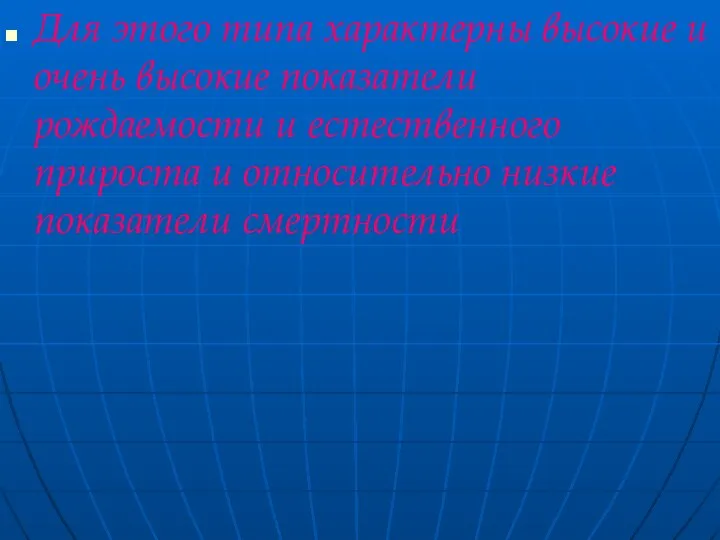 Для этого типа характерны высокие и очень высокие показатели рождаемости и