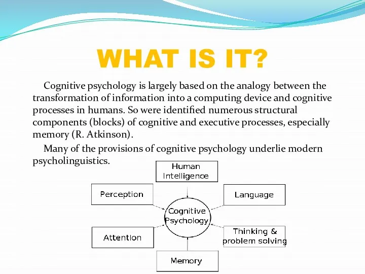 WHAT IS IT? Cognitive psychology is largely based on the analogy