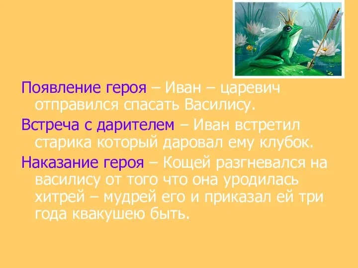 Появление героя – Иван – царевич отправился спасать Василису. Встреча с